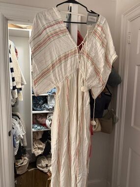 Women’s White Striped Beach Coverup Kaftan